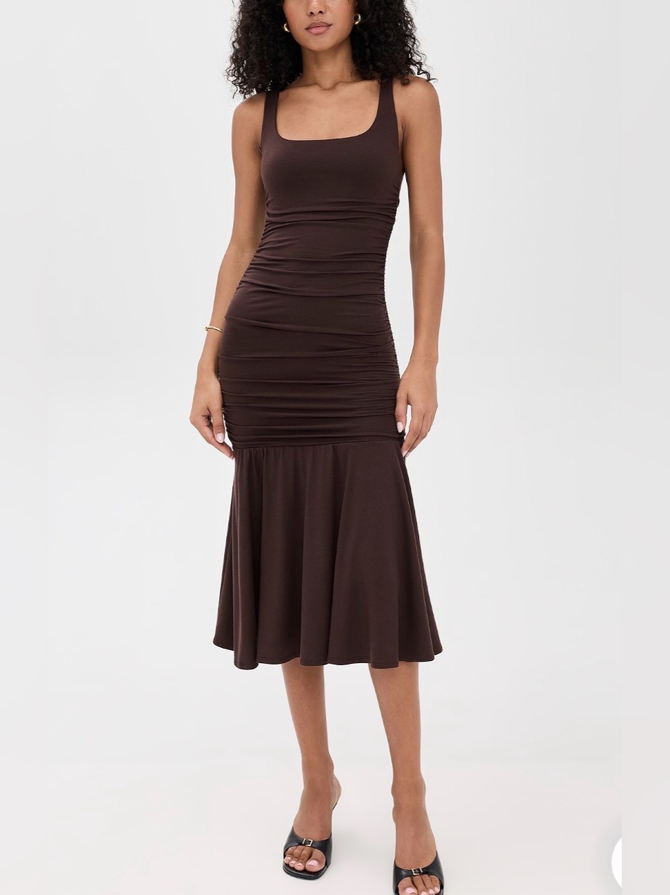 Reformation - Kayla Knit Brown Ruched Scoop-Neck Midi Dress - Size Xs